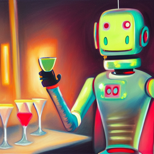 Generated image of a Robot having a celebratory drink.