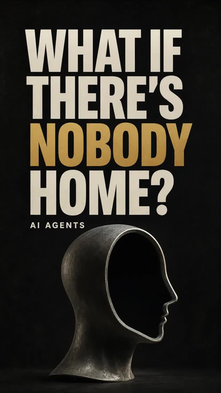 Video preview: What if there's nobody home? AI agents, illustrated by a hollow human head.